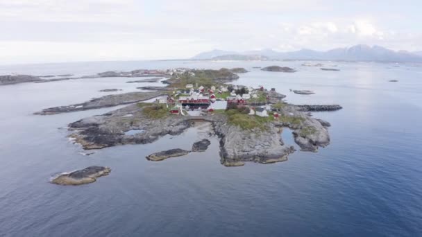 High Areal Reveal Shot Small Settlement Nordic Island — Stock Video