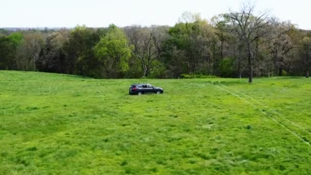 Land Surveyors Black Suv Car Driving Farm Daytime — 비디오