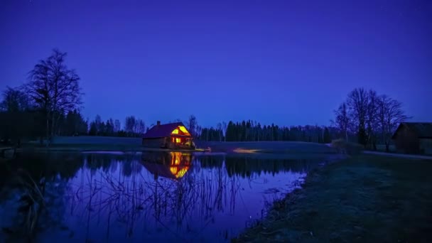 Staattinen Laukaus Illasta Yöhön Taivas Tähti Liikkeen Timelapse Maaseudulla Näkymä — kuvapankkivideo