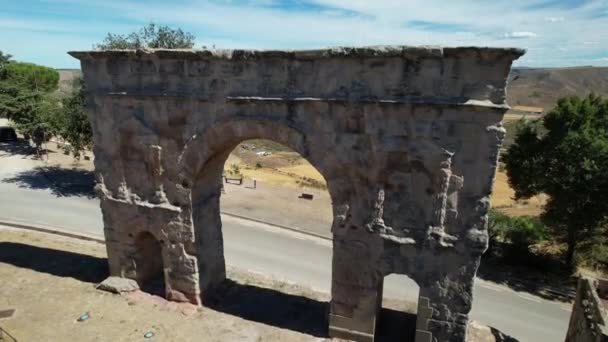 Spanya Medinaceli Deki Roma Zafer Kemerinin Havadan Görünüşü Yüzyılda Inşa — Stok video