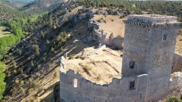 Aerial View Flght Medieval Castle Ucero Soria Spain — Stock Video