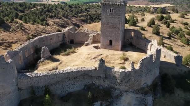 Flambée Ronde Autour Château Médiéval Ucero Soria Espagne Construit Sommet — Video