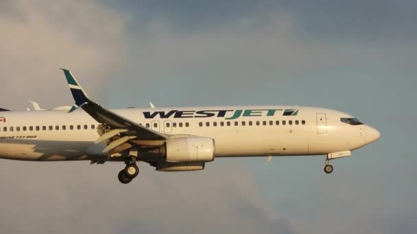 West Jet Aproxima Aeroporto Local Canadá Toronto Polui — Vídeo de Stock