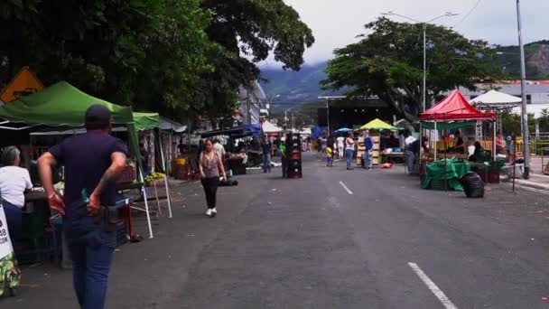 Les Gens Marchent Sur Marché Fermier Costa Rica Pour Acheter — Video