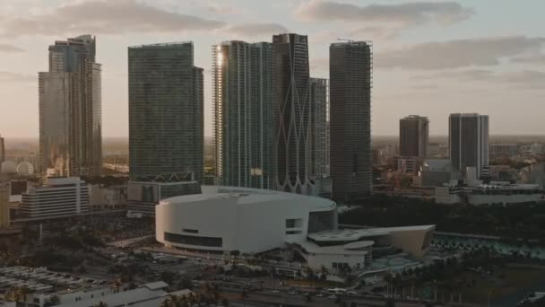 Fijar Arena Miami Durante Atardecer Drone Video — Vídeos de Stock