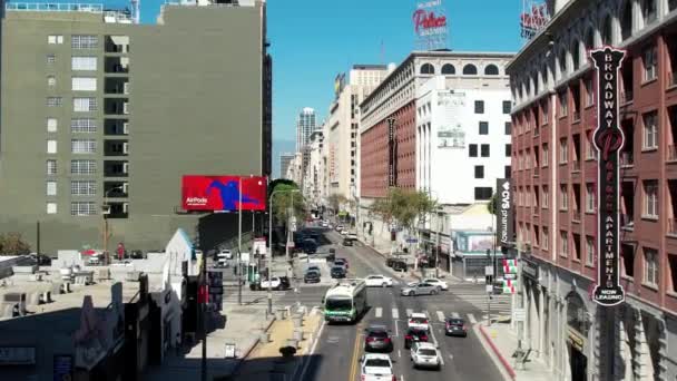 Aerial Flying South Broadway West Olympic Blvd Los Angeles Inglés — Vídeos de Stock