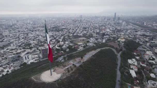 Drone Shoot Morning Cloudy Day Hasta Bandera Obispado Hill Monterrey — Wideo stockowe