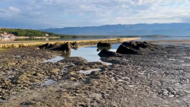 ชายหาดโคลนท ขภาพใน Cizici Soline บนเกาะ Krk Kvarner ของโครเอเช การร กษาโคลนบ — วีดีโอสต็อก