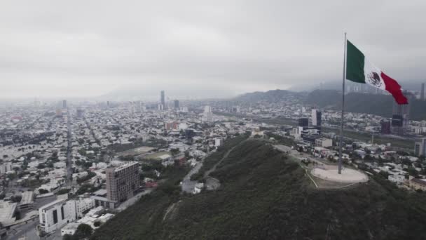 Drone Shoot Morning Cloudy Day Hasta Bandera Obispado Hill Monterrey — Wideo stockowe