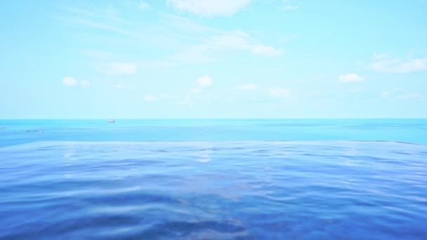 Cámara Nivel Del Agua Piscina Con Vistas Horizonte Oceánico — Vídeos de Stock