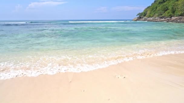 砂の熱帯のビーチで波が洗濯の遅い動き — ストック動画