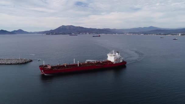 Luchtfoto Rond Een Lege Tanker Weg Naar Manzanillo Zeehaven Mexico — Stockvideo