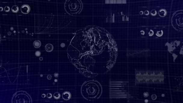 Technologia Analizy Danych Globe Rotating Zae Country Graphs Charts Analytics — Wideo stockowe