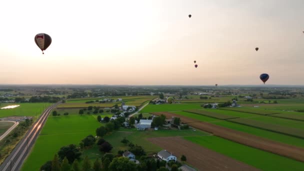 Lancaster County Pennsylvania Abd Sıcak Hava Balonu Festivali Yaz Günbatımında — Stok video