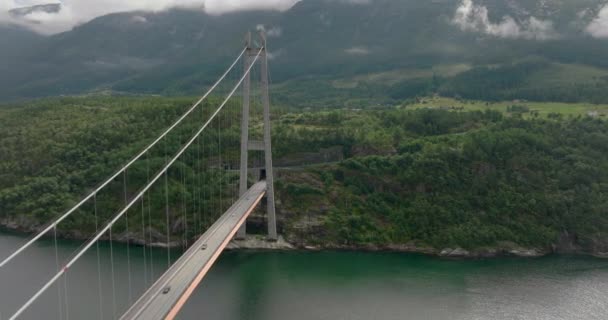 Veduta Aerea Del Ponte Hardanger Tunnel Attraverso Eidfjorden Norvegia Drone — Video Stock