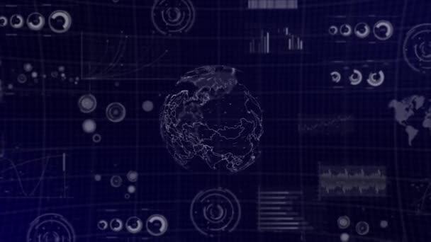 Технологический Анализ Globe Вращается Территории Сша Страна Графиками Диаграммами Аналитикой — стоковое видео