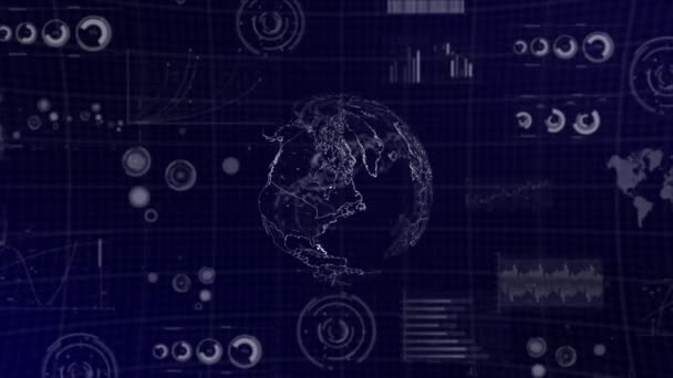 Dataanalys Teknik Globen Roterar Montengro Land Med Grafer Diagram Analyser — Stockvideo