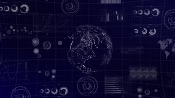 Dataanalys Technology Globe Roterande Ungern Land Med Grafer Diagram Analys — Stockvideo