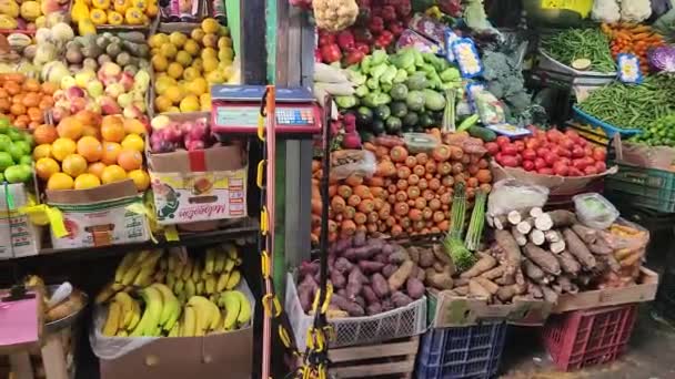 Video Mercado Frutas Hortalizas Muchos Alimentos Pueden Ver Como Zanahorias — Vídeos de Stock