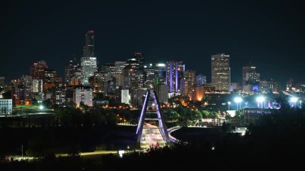 Edmonton Cityscape Την Νύχτα Καλοκαίρι — Αρχείο Βίντεο