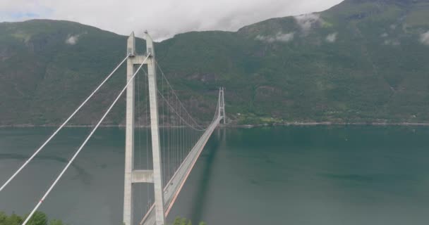 Hardanger Bridge Eidfjord Viewpoint Tunnel Tunnel Suspension Bridge Norway Aerea — Video Stock