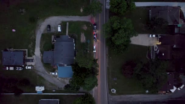 Aerial Bird Eye View Police Suv Vehicles Flashing Red Blue — Stock Video