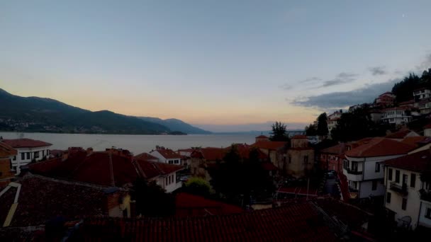 Время Захода Солнца Озере Охрид Северной Македонии — стоковое видео