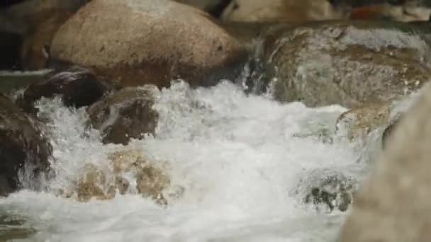 Água Que Flui Através Rio Rochoso 120Fps 30P Slow Motion — Vídeo de Stock