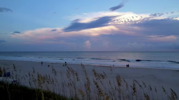 Sea Oats Tramonto Sorvolo Aereo Carolina Beach Vicino Wilmington Wrightsville — Video Stock