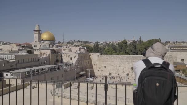 Västra Muren Och Bergskupolen Qubbat Sakhrah Islamisk Helgedom Tempelberget Jerusalems — Stockvideo