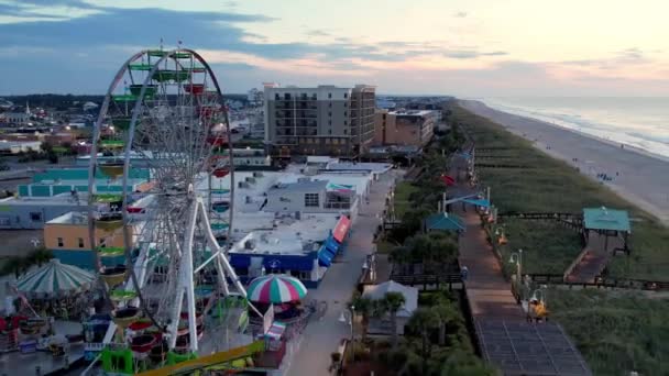 Aerial Pullout Carolina Beach Boardwalk Amusement Park — Stock Video
