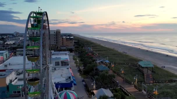 Salida Del Sol Sobre Noria Parque Atracciones Carolina Beach Boardwalk — Vídeos de Stock