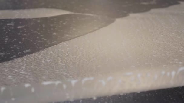 Applying Wet Transparent Paint Protection Film Car Hood Close — Stock Video