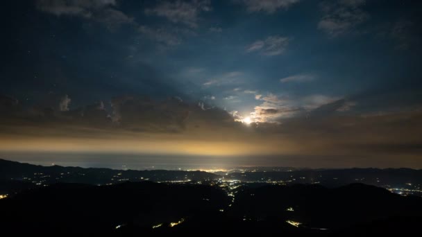Tempo Crepuscolo Tramonto Stelle Appaiono Nel Cielo Notturno Fulmini Pioggia — Video Stock