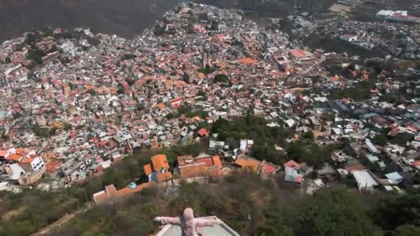 Historical Lookout Taxco Guerrero Enormous Christ Take Drone Cinematic Film — Stock Video