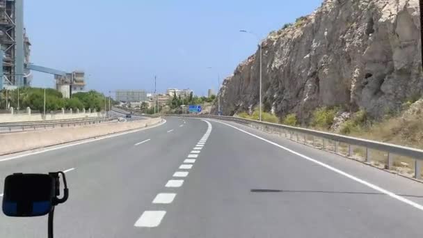 Uitzicht Vanaf Voorruit Van Bus Die Snelweg Rijdt Andalusië Spanje — Stockvideo