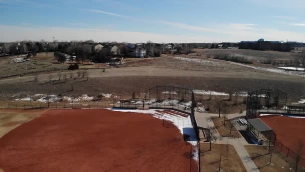 Aerial Flyover Baseball Diamond Winter Softball Field Park Horizontalhd Drone — 비디오