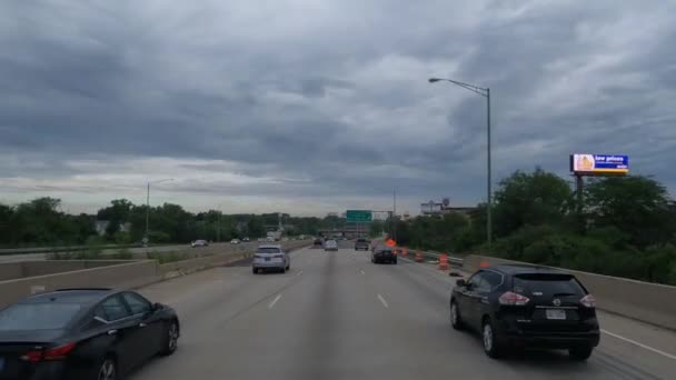 Pov Fast Driving Highway Chicago Illinois — стоковое видео