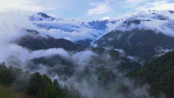 Drone Shot Cloud Sainj Valley Himachal Pradesh Manali Kasol — стокове відео