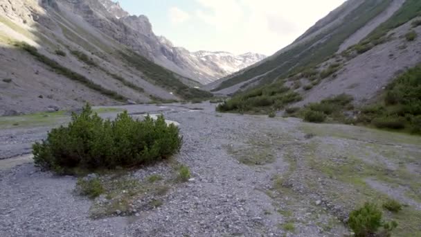 Légi Drónfelvételek Visszafelé Haladnak Egy Gyorsan Folyó Közelében Hogy Felfedjenek — Stock videók