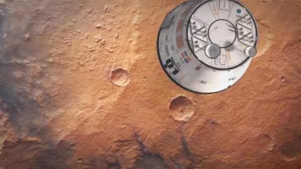 Raumkapsel Steigt Zur Oberfläche Des Roten Planeten Mars Hinab — Stockvideo