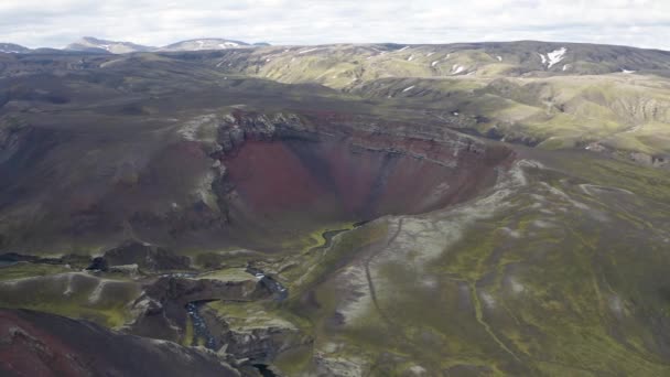 Vyhynulý Vulkanický Kráter Raudibotnu Islandské Vysočině Výstřel Bezpilotního Letounu — Stock video