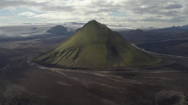 Maelifell Volcano Cloudy Sky Southern Iceland Letecký Záběr — Stock video