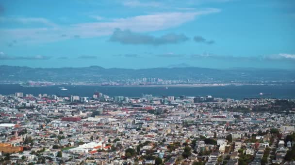 Luchtfoto Uitzicht Stad Oakland Mission District Tijdens Zonnige Dag Blauwe — Stockvideo