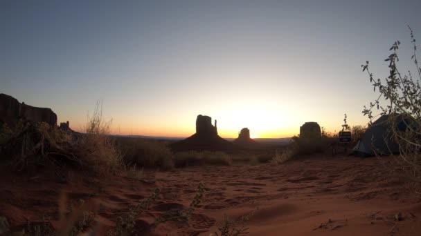Monument National Park Time Lapse Morning Buttes View Campsite Chunky — Stock Video