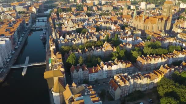 Birds Eye View Van Oude Stad Het Centrum Van Gdansk — Stockvideo