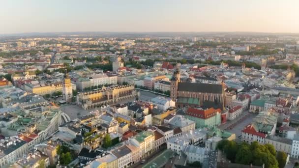 Panormaic Etablera Skott Gamla Stan Vid Soluppgången Krakow Polen Drönare — Stockvideo