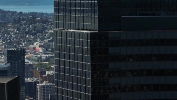 Luchtfoto Draait Rond Columbia Tower Seattle Space Needle Onthullen Een — Stockvideo
