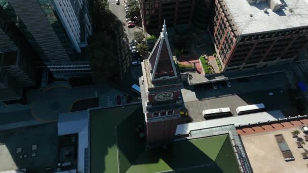 Rising Air View Looking King Street Station Clock Seattle — Stock video