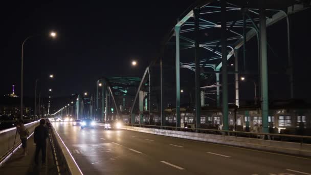 Ponte Dongjak Notte Traffico Automobilistico Treno Della Metropolitana Seoul Viaggia — Video Stock